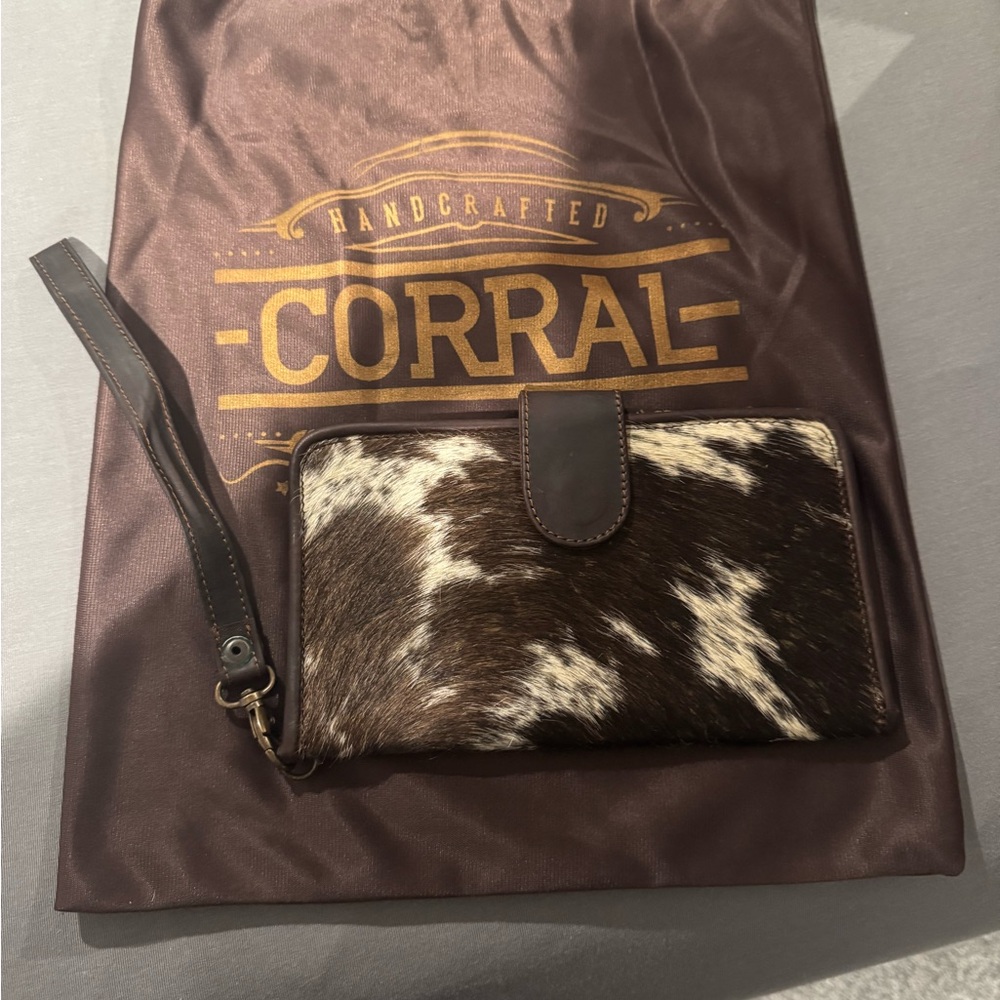 Corral Brown and White Cowhide Wristlet